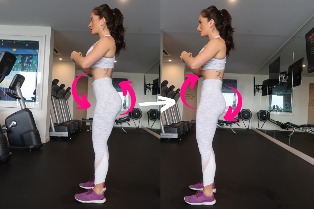 Shelley Darlington demonstrating the movements of a posterior pelvic tilt